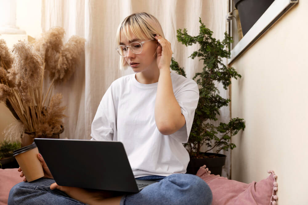 Terapia online i kobieta w domu